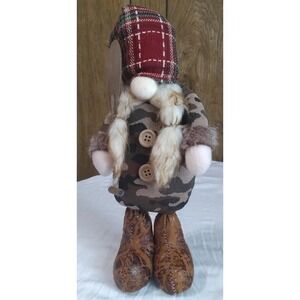 Primitive Gnome Figure Fabric 12" Camo Coat Plaid Hat Oar Weighted Boots Winter